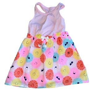 Cat & Jack Pink & White Striped Dress w Suns/Smiley Faces, Toddler Girl 18 Month